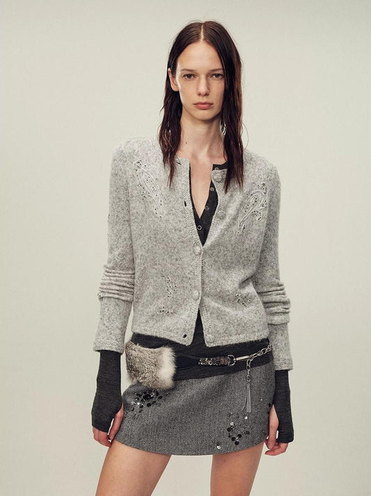 Original heavy paisley embroidery alpaca blend knitted cardigan for women "Spring Love Poem"-0