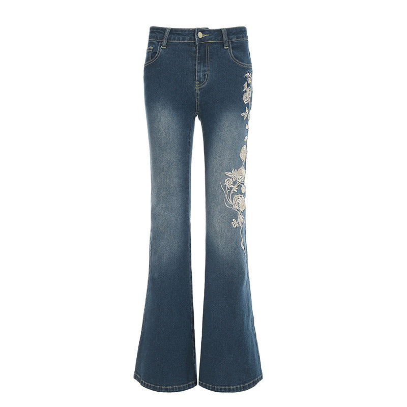 Women's Rose Embroidered Flared Jeans