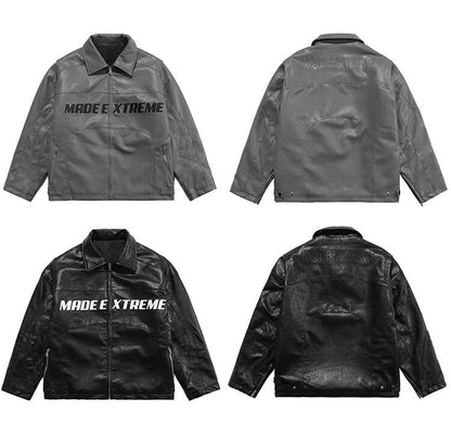 Thick Leather Parkas Men Letter Zipper Pockets Motorcycle Jacket Winter Men Loose Fashion Punk All-match Outwear Unisex-4
