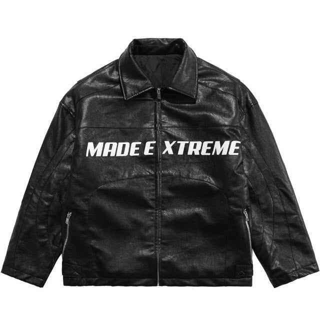 Thick Leather Parkas Men Letter Zipper Pockets Motorcycle Jacket Winter Men Loose Fashion Punk All-match Outwear Unisex-3