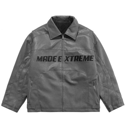 Thick Leather Parkas Men Letter Zipper Pockets Motorcycle Jacket Winter Men Loose Fashion Punk All-match Outwear Unisex-2